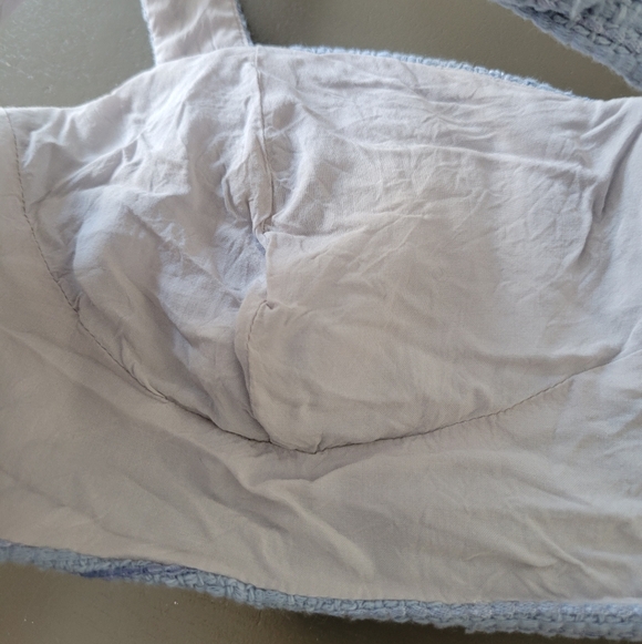 Gaala Paris Tweed Blue Bustier Cropped Bra Tank Top Button Back Dainty Chic 40 S - Picture 7 of 13